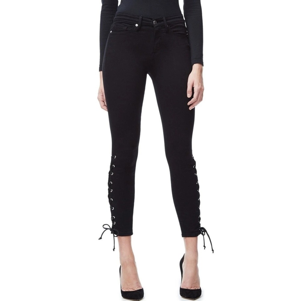 Good American Good Legs Lace Up Skinny Jeans 8/29 Black High Waist‎ Grunge Indie
